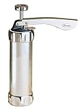Baumalu - Ergonomische Plätzchenpresse aus Aluminium und Edelstahl, 36 Aufsätze, kompakt 22x6x15,5 cm, leicht zu reinigen, ideal für Hobby- und Profibäcker, Silberfarben