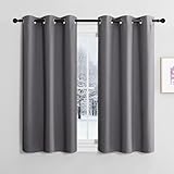 NICETOWN Kurze Vorhänge Blickdicht mit Ösen 2er Set H120 x B107 cm Grau, Verdunklungsvorhänge Gardinen Fenster Thermal Curtains Modern Scheibengardinen 120 cm Lang