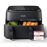 Philips Airfryer Dual Basket 3000 Series Heißluftfritteuse, 9L, 2 Körbe, 2 Gerichte gleichzeitig, RapidAir Plus Technologie, 90% weniger Fett, Energieeffizient, HomeID App (NA350/00)
