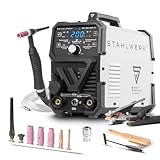 STAHLWERK Schweißgerät 2-in-1 Kombi DC WIG 200 ST – WIG und MMA/E-Hand-Funktion (ARC) bis 200 A, HF-Zündung, Hotstart, Anti-Stick, für Stahl, Edelstahl, Kupfer und Messing, kein Aluminium