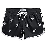 MaaMgic Badeshorts Damen Damen-Shorts mit Netztasche Schnelltrocknende Hotpants Atmungsaktiv Sport Shorts Schwarz-Weiß Kokosnussbaum M