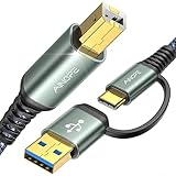 AINOPE Druckerkabel, 1,8 m, Drucker-USB-Kabel [Plug & Play] USB A & USB C auf USB-B 2.0 für MacBook Pro, USB-C-Midi-Kabel, Nylon, geflochten, reißt nicht, für Yamaha Casio Digital Piano