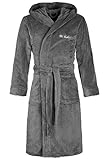 Di Vadini Unisex Herren Damen Bademantel Florenz mit Kapuze I Morgenmantel flauschig I Nachtwäsche aus edler Mikrofaser Farbe: Grey Gr. XL