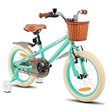 HILAND 14 16 18 Zoll Kinderfahrrad mit Stützrädern, Grün Mädchen Fahrrad, Handbremse und Rücktrittbremse, Kinderfahrrad für Mädchen mit Korb