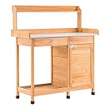 MCombo Pflanztisch Gärtnertisch Blumentisch 0440EY, mit verzinkt Arbeitsplatte Schublade Unterschrank, Wetterfest, Holz, anthrazit, 112 x 47 x 125 cm (Grau)