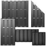 HORI WPC Lamellenzaun Komplettset | Moderner Sichtschutz für den Garten | Robuster & pflegeleichter Zaun mit einfacher Montage | 1x Schmal + 1x Pfosten zum einbetonieren Anthrazit
