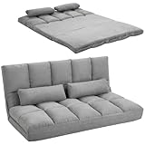 HOMCOM Bodensofa Schlafsofa Bodensofa mit 3-stufig verstellbar Rückenlehne, 5-stufig verstellbar Kopfstütze, Klappsessel Sofabett Hellgrau 130 x 73 x 60 cm