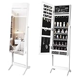 YITAHOME stehender Schmuckschrank mit großem Fassungsvermögen und 2 Schubladen, 2-in-1-Schmuckschrank mit durchgehendem Spiegel, 3-fach verstellbar, weiß