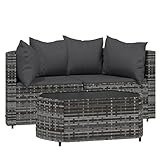 vidaXL Garten Lounge Set 3-TLG., Gartenmöbel Set mit Kissen, Sitzgruppe für Garten Terrasse, Modular Sofa Garnitur Loungemöbel, Grau Poly Rattan