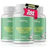 Vitabay Omega 3 Kapseln Hochdosiert Vegan - 180 Omega 3 Algenöl Kapseln 1100mg mit DHA EPA - Vegan Omega 3 EPA DHA Omega 3 - Veganes Omega 3 Vegan Hochdosiert Omega 3 Kapseln Vegan Omega3 Kapseln