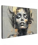 MuchoWow© Leinwand Groß 120x80 cm XXL Deko Schlafzimmer Aesthetic Leinwandbilder Wohnzimmer Gemälde Foto Geschenk Living Room Decoration Frau - Kunst - Gold - Abstrakt - Glamour