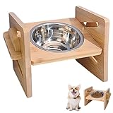 WIYETY 4 Höhen Erhöhte Hundenapf: Holz Futterstation mit Edelstahl Fressnapf, Futterstation Hund, Einstellbar Futternapf Hunde für Große Mittelgroße Kleine Hunde