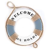 Heitmann Deco - 'Welcome on Board' Rettungsring zur Dekoration - maritime Deko zum Aufhängen - Wanddeko, Weiß/Blau/Beige