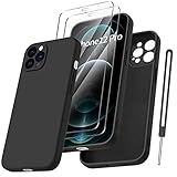 Qasyfanc Handyhülle für iPhone 12 Pro Hülle mit 2 Stück Hartglas Schutzfolie, Silikon Case Ultra Dünn Microfiber Kameraschutz Rundumschutz Anti-Kratzer Handyhülle für iPhone 12 Pro 6.1' (Schwarz)