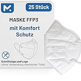 25 FFP3 Mund- und Nasenschutz Maske mit EC Zertifizierung, 5 Lagige Maske ohne Ventil, Staub- und Partikelschutzmaske, medizinische Schutzmaske mit hoher PFE-Filtereffizienz ≥ 99, 25 Atemschutzmaske