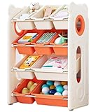 Spielzeug-Aufbewahrungsregal mit 10 herausnehmbaren Behältern für Spielzimmer und Wohnzimmer, Kunststoff-Spielzeug-Aufbewahrungseinheit