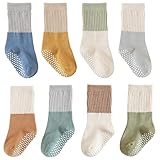 J Poqobog Kleinkind Baby Mädchen Jungen Socken - Baumwolle Rundsocken für Baby Geschenke Pack Baumwollreiche Kniestrümpfe Set (6-12 Monate, Blau Grün Rutschfest 8 Paar)