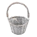 Ideen mit Herz Weiden-Korb | Holz-Körbchen mit Folie | Weidenholz | Präsentkorb | Geschenk-Verpackung | Deko | Ø 15 cm | 26 cm hoch | Blumenkorb (grau)