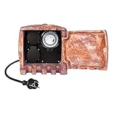 BLicht Gartensteckdose 2-Fach Steinoptik Braun IP44 – Außensteckdose inkl. 5m Anschlusskabel & Zeitschaltuhr