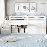 LTGB Hochbett 90 x 200, Kinderbett mit Schrank, Treppe und Stauraum, Kinderbetten Funktionsbett, Etagenbett Stockbett Jugendhochbett, ohne Matratze