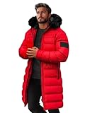 OZONEE Herren Winterjacke Jacke Parka Farbvarianten Warm Winterparka Funktionsparka Wintermantel Lange Kunstfell Gefüttert Outdoor Puffer Jacket Gepolstert 777/6198K ROT L