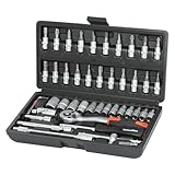 ValueMax Steckschlüsselsatz 46tlg. Cr-V Stahl Steckschlüssel mit 1/4' Umschaltknarre, Steckschlüssel, Bitsatz, Steckschlüsseleinsätze, Werkzeugkoffer