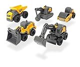 Dickie Toys 203722008 Volvo Micro Workers, 5er Spielzeugset, Bagger, Baustelle, Set Baufahrzeuge, Baustellenauto Kinder, Baustellenfahrzeuge, Geschenkset, für Kinder ab 3 Jahren, gelb/grau