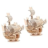 Toyvian 2 Sätze Segelschiff Puzzle aus Holz DIY Bausatz für Erwachsene Vorgefertigte Holzteile Kreatives Denkspiel Dekoratives Segelboot Modell für Schreibtisch und Regal