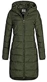 Eight 2 Nine Damen Steppmantel LETN-039 Lange Stepp-Jacke mit Kapuze forest night XL