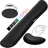Gimars Upgrade Enlarge Silky and Superfine Fabric Gel Memory Foam Keyboard Wrist Rest Set, Ergonomic Keyboard Mouse Wrist Support for Typing Pain Relief, Comfort for Office, Gaming, Computer, Black