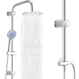 Trintion Regendusche Duschsystem 20 * 20cm Duschsets Duschstangen Duschmischer mit zwei Köpfen Verstellbare Kopfbrausen Duschköpfe Handbrausen-Sets mit Schlauch und Stange (Runden, Silber)