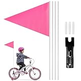 Fahrradfahne 120cm mit Stab für Kinder, Reflektierend Fahrradwimpel Höhenverstellbare Kinderfahrradfahne Sicherheitswimpel Solider Fiberglasstab Werbebanner Warnschild (Rosa)