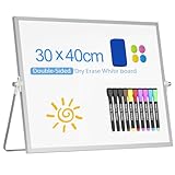 Magnetisches Whiteboard Abwischbar für Schreibtisch mit Ständer, 30x40 cm, Aufhängbares doppelseitiges White Board, tagbare tisch Whiteboard-Staffelei für Planung, Präsentationen und Unterricht