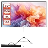 VEVOR Projektionsleinwand Stativleinwand (80 Zoll) mit 160° Weitwinkel, Beamerleinwand für Projektor innen & außen 16:9 4K HD, tragbare Filmleinwand mit Tragetasche für Heimkino Präsentation