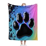 Dozrmey Kuscheldecke Flauschig 200x220 cm Schwarzer Pfotenabdruck, 3D Mikrofaser Flanell Schmusedecke Wohndecke Couchdecke Tagesdecke für Wohnzimmer, Schlafzimmer, Camping, Picknick D399