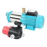 Kreiselpumpe Hauswasserwerk Gartenpumpe 1300W 4000L/H 9.8 bar mit Automatische Abschaltung Motorschutzschalter Druckschalter für Bauernhof, Teich, Garten, Haus, Brunnenmodellierung, Druckverstärker