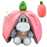 Gobesty Atmendes Kuscheltier, Esel Kuscheltier mit Atembewegung und Musik, Weiches Schlafender Plüsch Esel mit Warmem Licht, Schlummer Kuscheltiers für Neugeborene und Junge Mütter (Erdbeere)