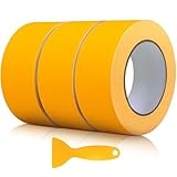 JETOP 3 X Goldband Klebeband 50mm X 50 M, Profi Malerklebeband Breit Abklebeband Maler Goldband Malerkrepp Kreppband Malerband Klebeband Malerarbeiten für Gestochen Scharfe Farbkante (orange)