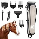 Schermaschine Pferd, Leise Pferdeschermaschine für Dickes und Verfilztes Haar, Pferde Schermaschine mit 4 Aufsätzen, Schere für Tierhaare für Pferde Hunde, Katzen, Kaninchen