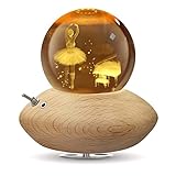 3D Kristallkugel Spieluhr,Prinzessin Ballett Nachtlicht Spieluhr mit Warmem-Projektionsleuchte Holzsockel Rotierende K9 Spieluhren für Weihnachten Geburtstags