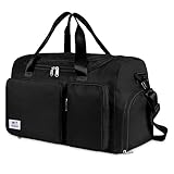 WT Faltbare Reisetasche Sporttasche, 35L Gepäcktasche Große Weekender Urlaubstasche Trainingstasche Handtasche Wasserdicht Sauna Gym Shopping Bag für Herren Damen mit Gepäckanhänger (Schwarz)