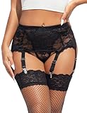 ohmydear Damen Sexy Strapsgürtel Spitze Strumpfgürtel Heiß Strapse Dessous Reizwäsche für Sex Breiterer Strumpfband mit Starke 6 Clips Strapshalter Unterwäsche Schwarz