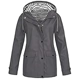 YUSHULINF Regenjacke Weiblich Kapuzen Weich Lauschig Worker Jacken Winter Langer Langärmelige Klassisch Regenjacke Mädchen Dünner Mit Taschen Gestreifte Grau