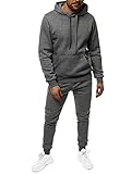 OZONEE Herren 2-Teilig Set Kapuzenpullover + Jogginghose Jogginganzug Sweatjacke Trainingshose Trainingsanzug Sportanzug Freizeitanzug Sport Anzug Tracksuit Fitnessanzug 777/3164DR/5 DUNKELGRAU XL