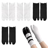 HZHSGLY 4 Paar Tabi Socken für Damen, Flip Flop Socken Bequem Atmungsaktiv Elastisch Rüschen Baumwolle Japanische Zehensocken