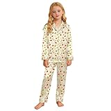 Weihnachts Mädchen Satin Schlafanzug Set Lange Seide Pyjama Set mit Knopfleiste und Revers Weiche Pyjamas Langarm Schlafanzugoberteile Hosen Hausanzug Pyjamas 2-teiliges