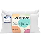 Kissen für Bett 40x80 cm Kopfkissen 2er Set Innenkissen Hypoallergene Anti-Milben Weiche Kissenfüllung mit Kissenbezug Baumwolle und Polyes. Abnehmbarem und Waschbaren Schlafkissen für Haus / Hotel