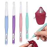 4 Stück Große häkelnadel Set (8 mm 10 mm 12 mm 15 mm) mit Gummigriff zum Stricken von Pullovern und Schals Profis Ergonomisches Häkelnadelset aus Kunststoff Komfortgriff Häkelnadel für Arthritis
