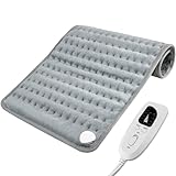Jsdoin Heizkissen, Elektrisches Heizkissen mit Abschaltautomatik und 6 Temperaturstufen für Rücken Nacken Schulter Bauch Maschinenwaschbar-Grau(12„ x 24“/ 30x60cm）