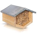 Bienenhotel mit wetterfestem Dach I Nisthülsen aus Bambus & Schilf I Verschiedene Durchmesser I hochwertige Verarbeitung I ohne Splitter (Schilf, für kleine bis mittelgroße Bienen)